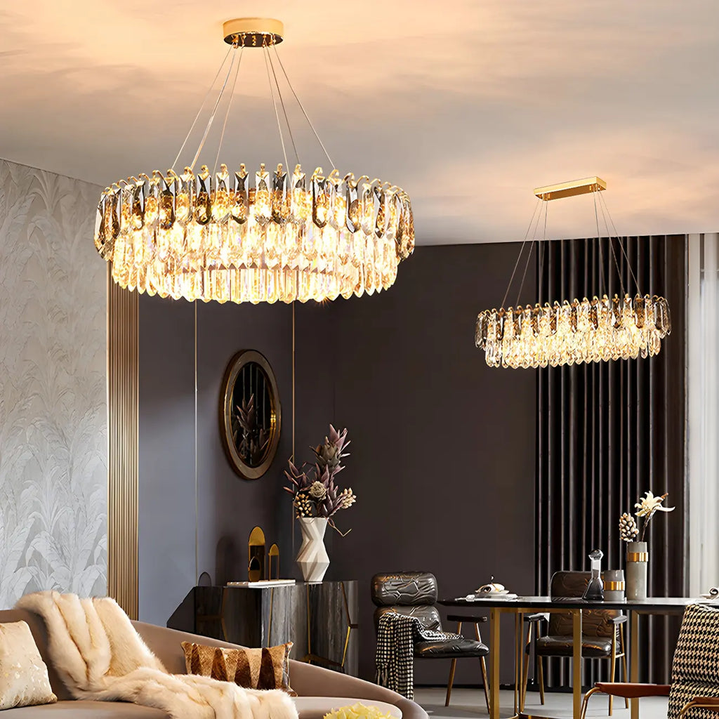 Lustre luxueux en laiton et cristal pour salle à manger