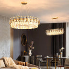 Lustre luxueux en laiton et cristal pour salle à manger