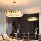 Lustre luxueux en laiton et cristal pour salle à manger