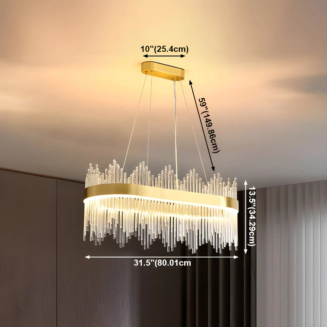 Lustre luxueux en laiton et cristal pour salle à manger