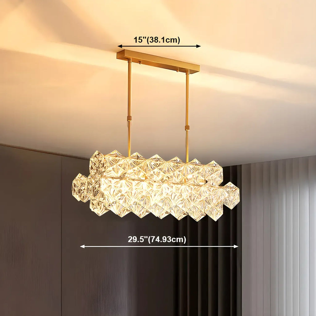 Lustre luxueux en laiton et cristal pour salle à manger