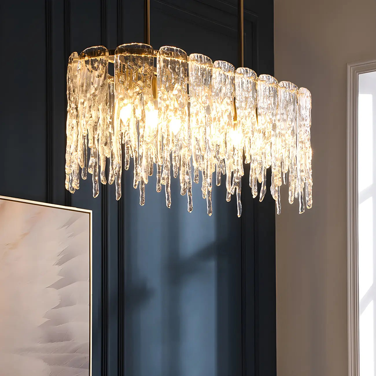 Lustre moderne en verre stalactite pour salle à manger