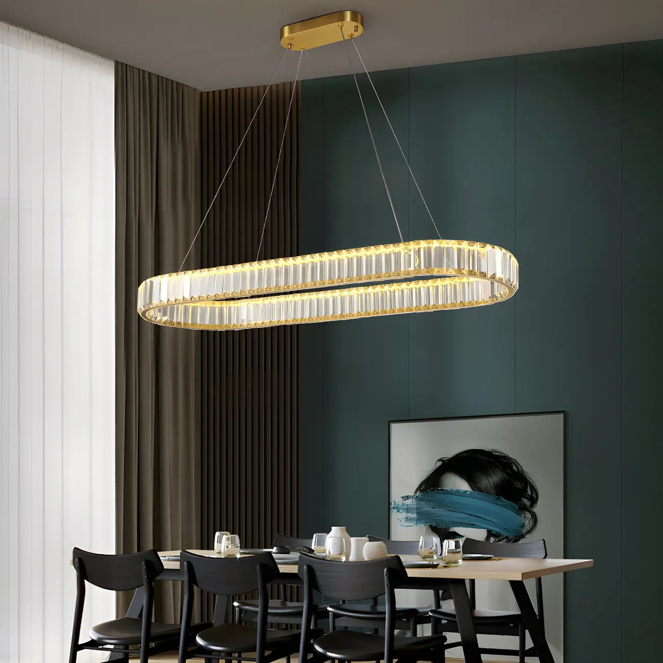 Suspension LED moderne en cristal doré pour îlot de cuisine