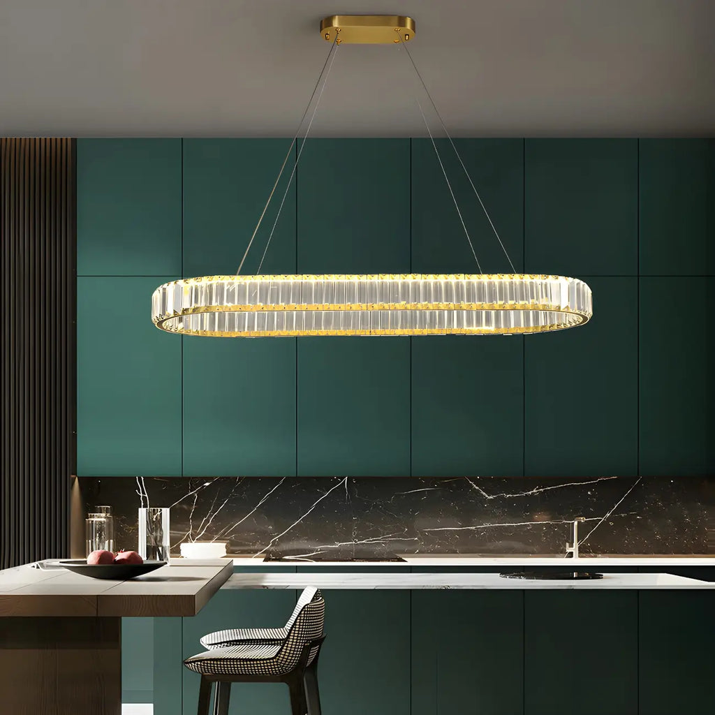 Suspension LED moderne en cristal doré pour îlot de cuisine