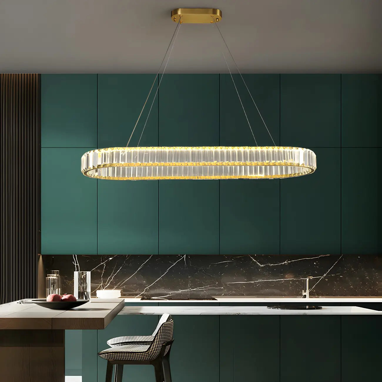 Suspension LED moderne en cristal doré pour îlot de cuisine