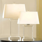 Lampe de table LED élégante rectangulaire avec abat-jour en tissu cristal
