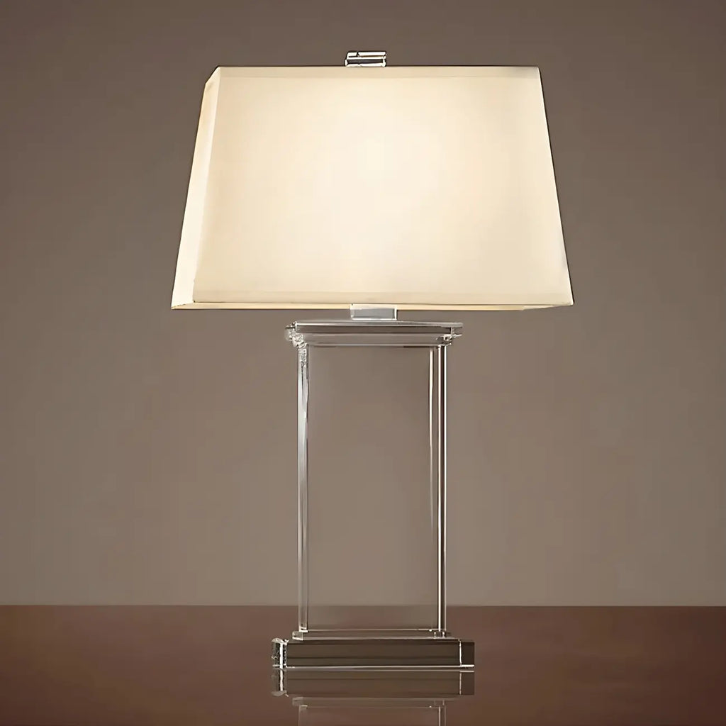 Lampe de table LED élégante rectangulaire avec abat-jour en tissu cristal
