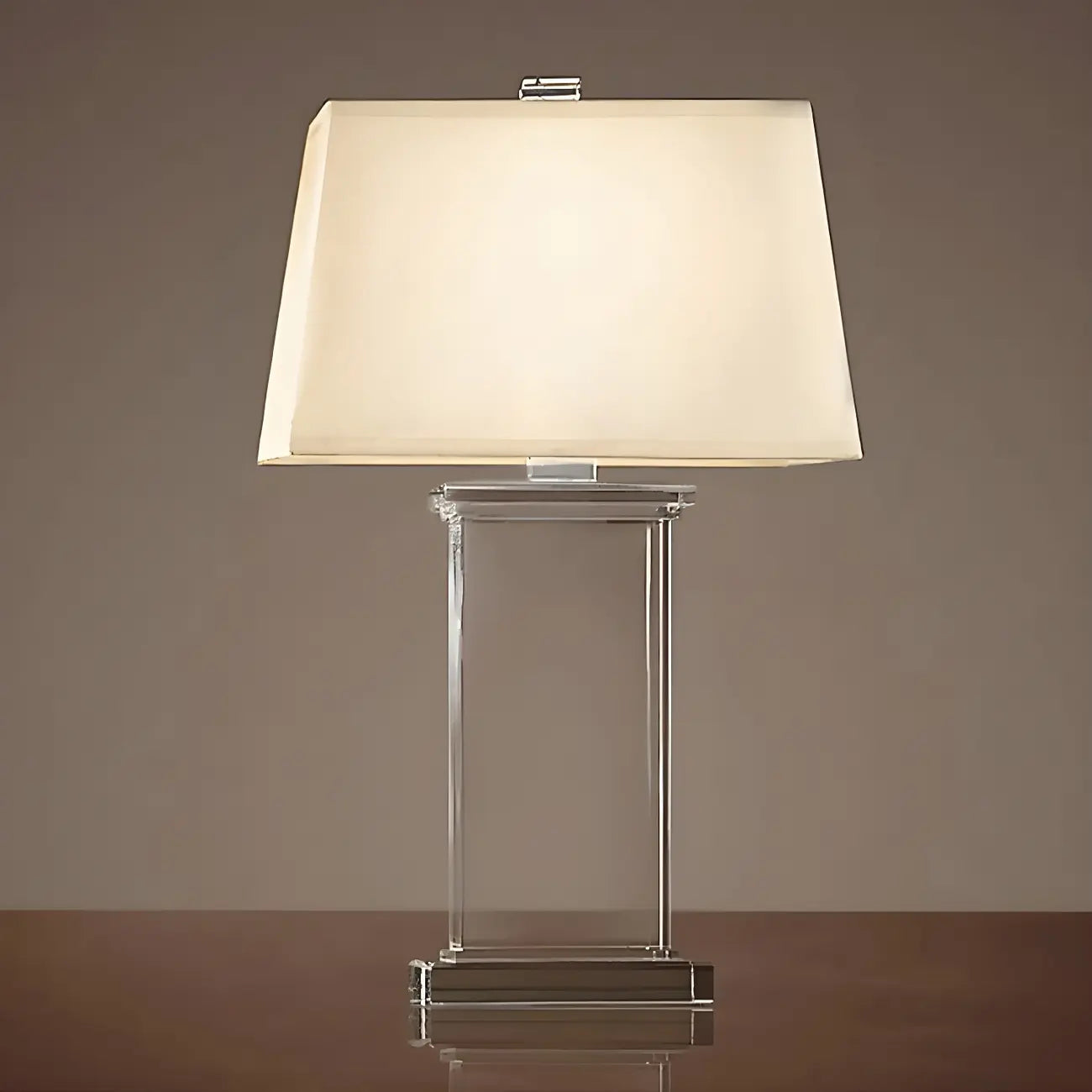 Lampe de table LED élégante rectangulaire avec abat-jour en tissu cristal