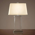 Lampe de table LED élégante rectangulaire avec abat-jour en tissu cristal