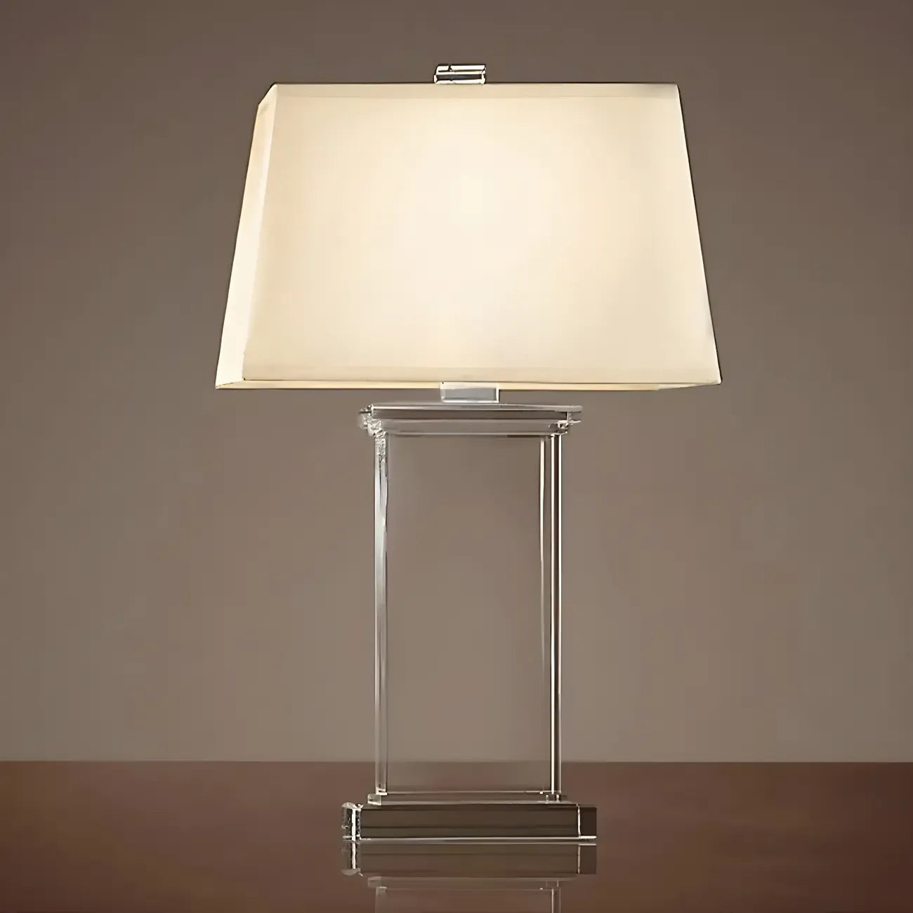 Lampe de table LED élégante rectangulaire avec abat-jour en tissu cristal