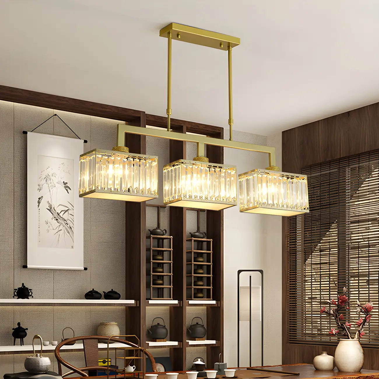 Suspension moderne en cristal doré pour îlot de cuisine