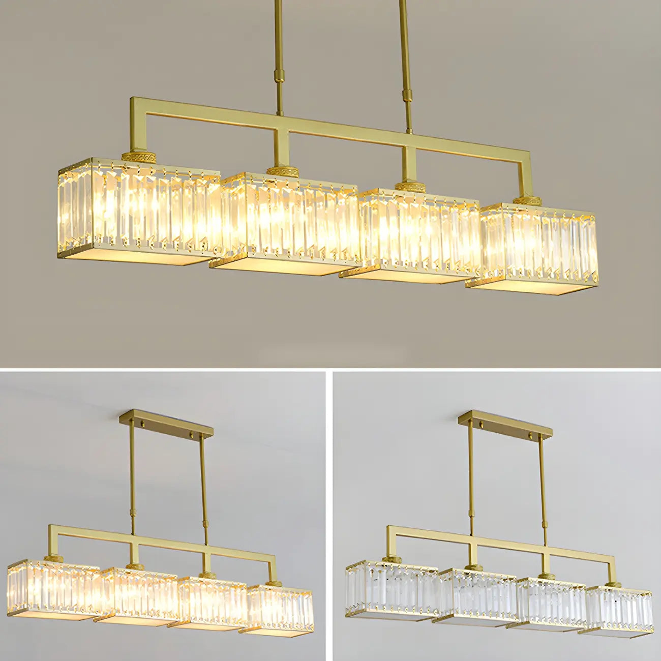 Suspension moderne en cristal doré pour îlot de cuisine