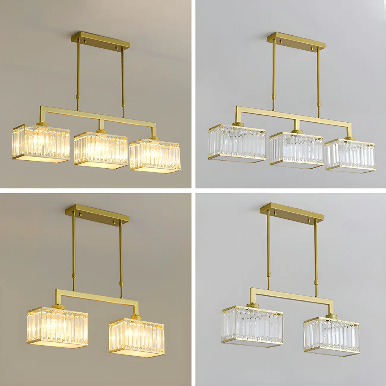 Suspension moderne en cristal doré pour îlot de cuisine