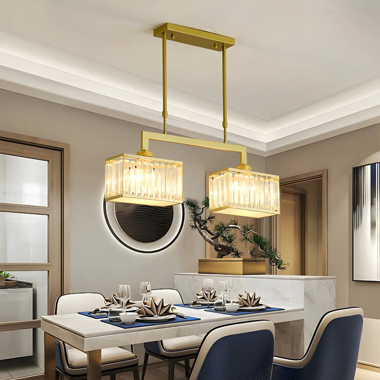 Suspension moderne en cristal doré pour îlot de cuisine