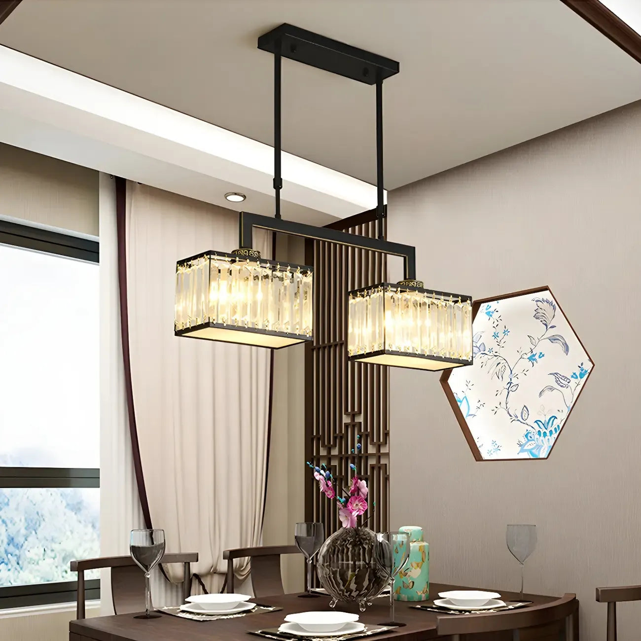 Suspension moderne en cristal doré pour îlot de cuisine