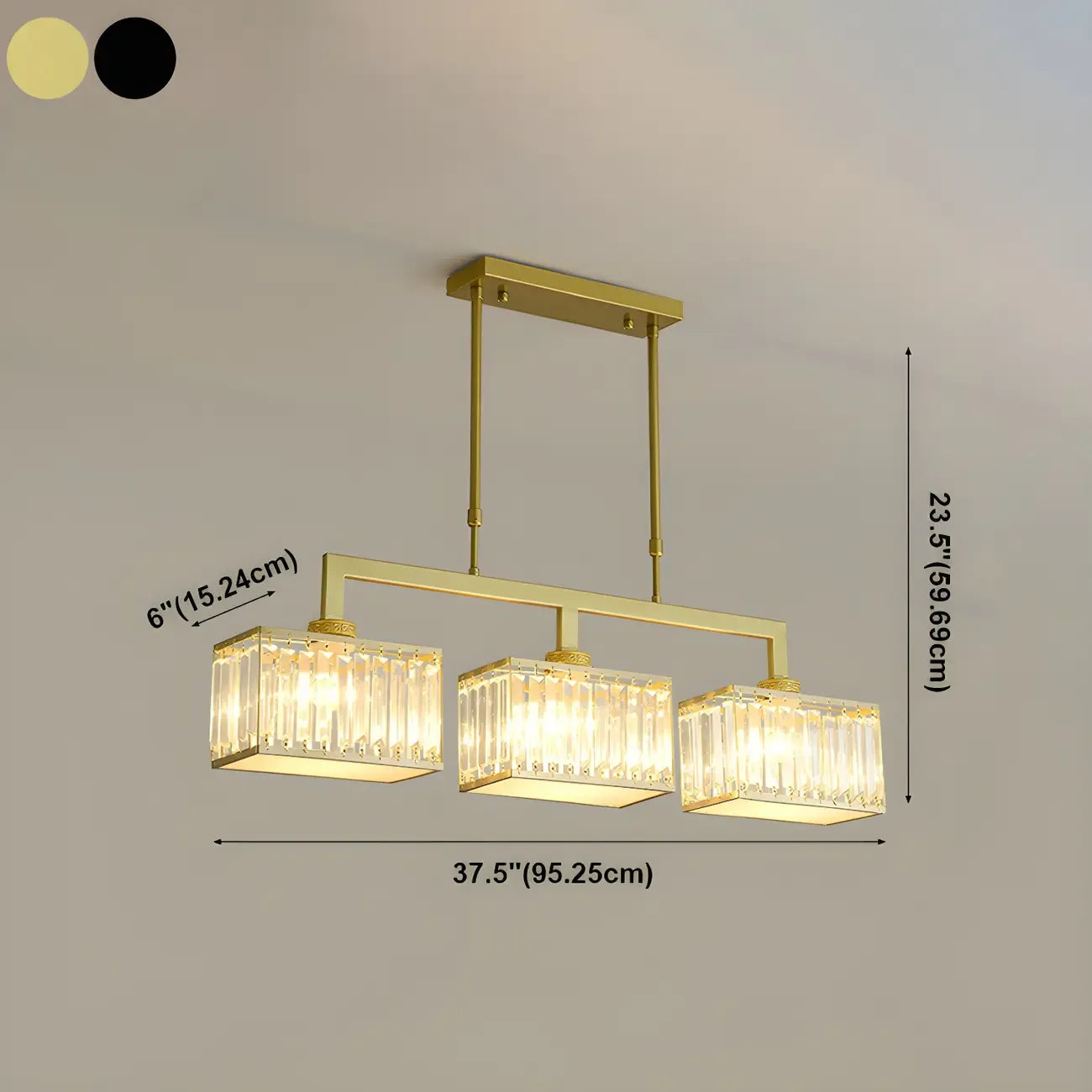 Suspension moderne en cristal doré pour îlot de cuisine