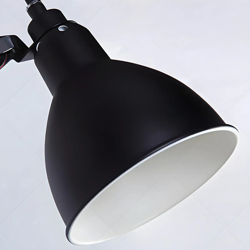 Applique murale à bras articulé en métal noir avec abat-jour intérieur blanc