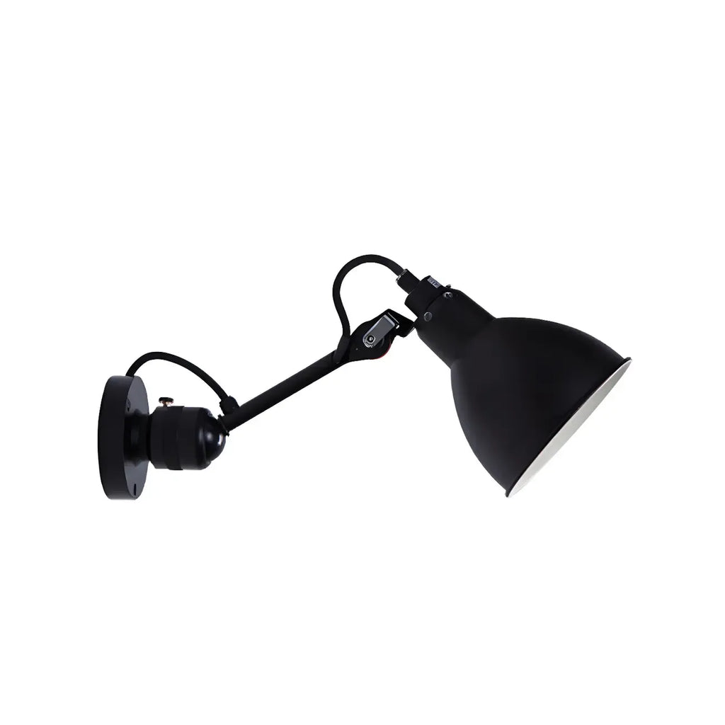 Applique murale à bras articulé en métal noir avec abat-jour intérieur blanc