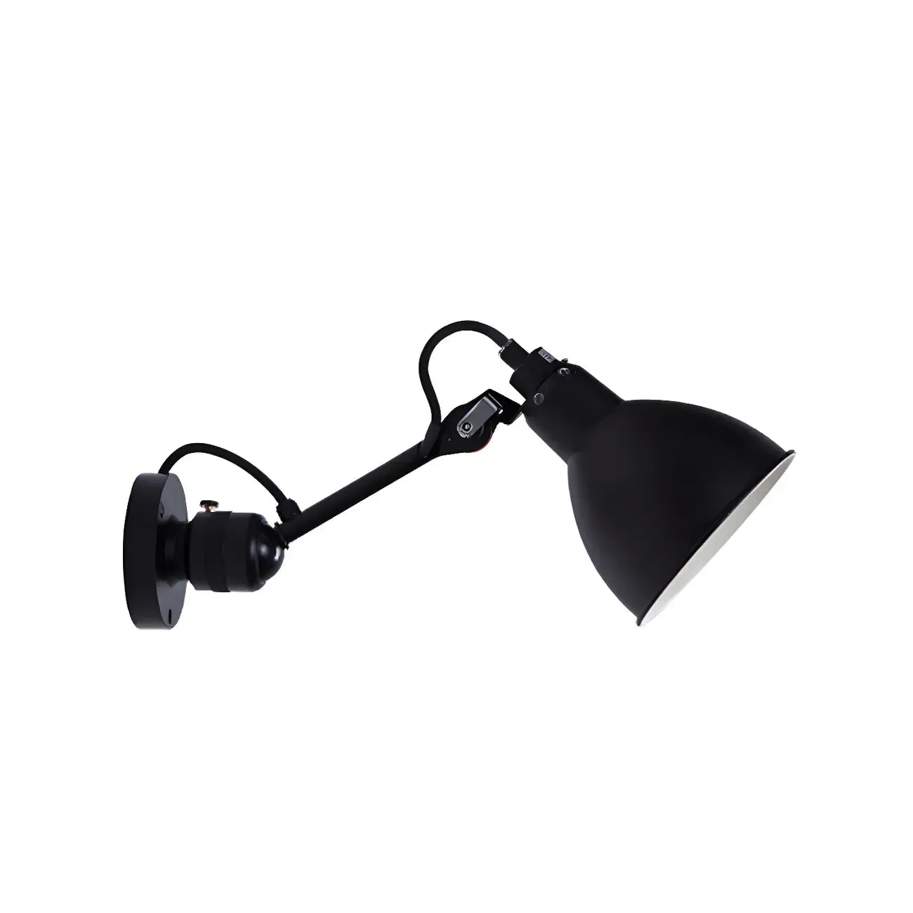 Applique murale à bras articulé en métal noir avec abat-jour intérieur blanc