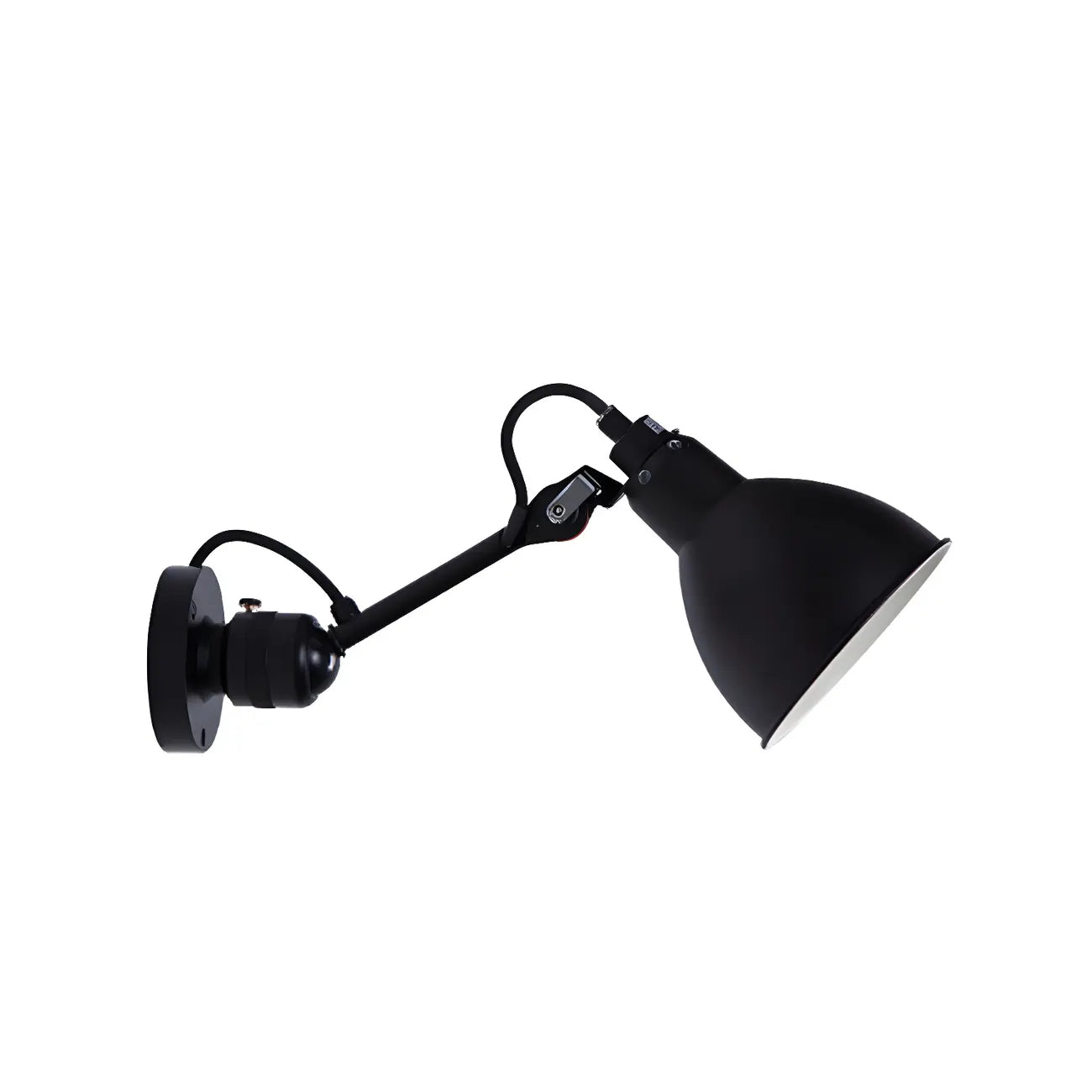 Applique murale à bras articulé en métal noir avec abat-jour intérieur blanc