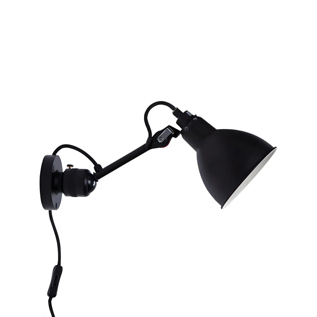 Applique murale à bras articulé en métal noir avec abat-jour intérieur blanc