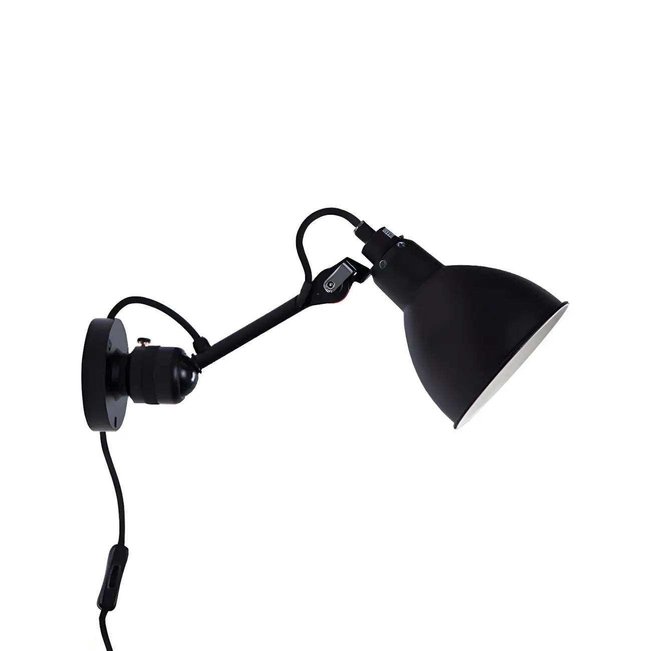 Applique murale à bras articulé en métal noir avec abat-jour intérieur blanc