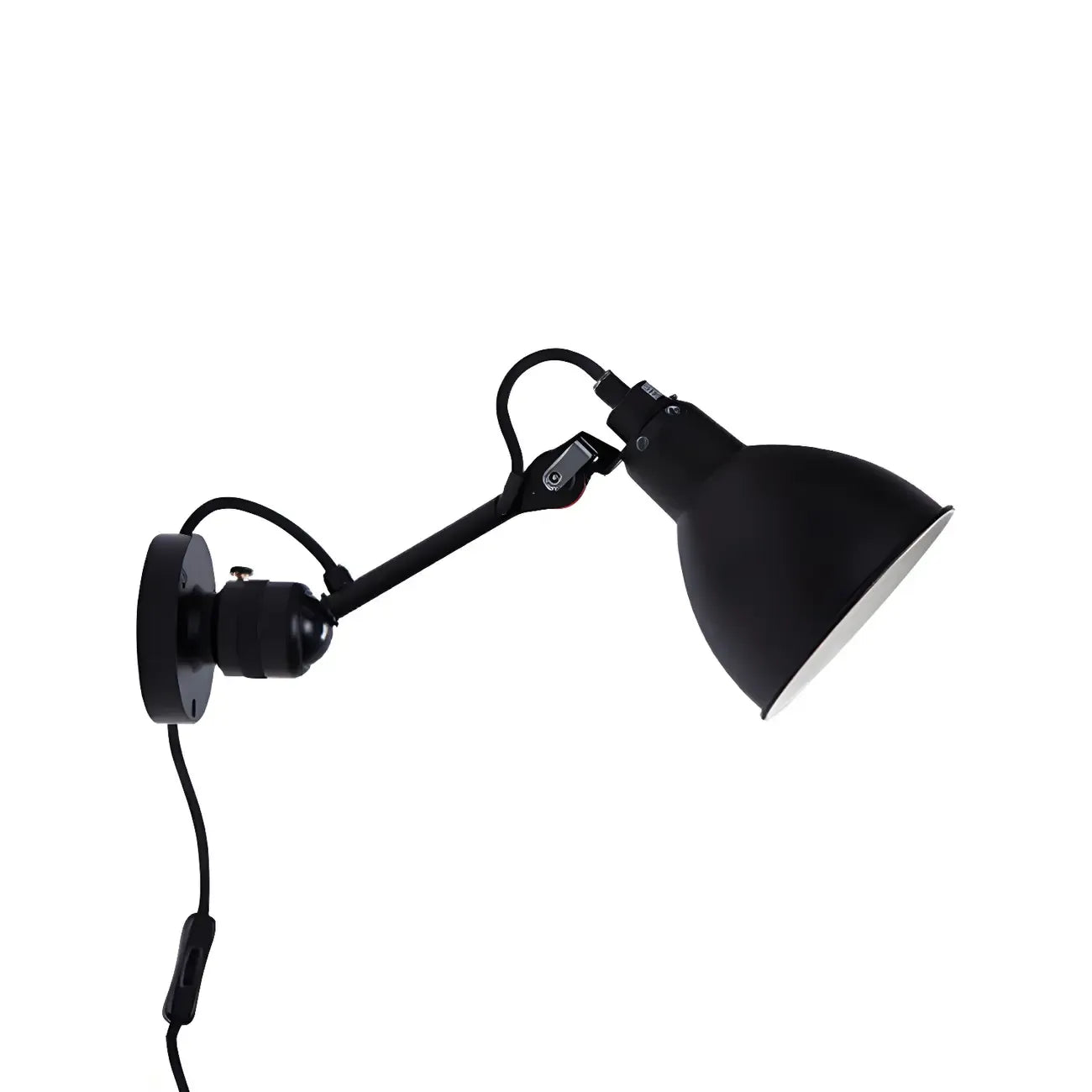 Applique murale à bras articulé en métal noir avec abat-jour intérieur blanc