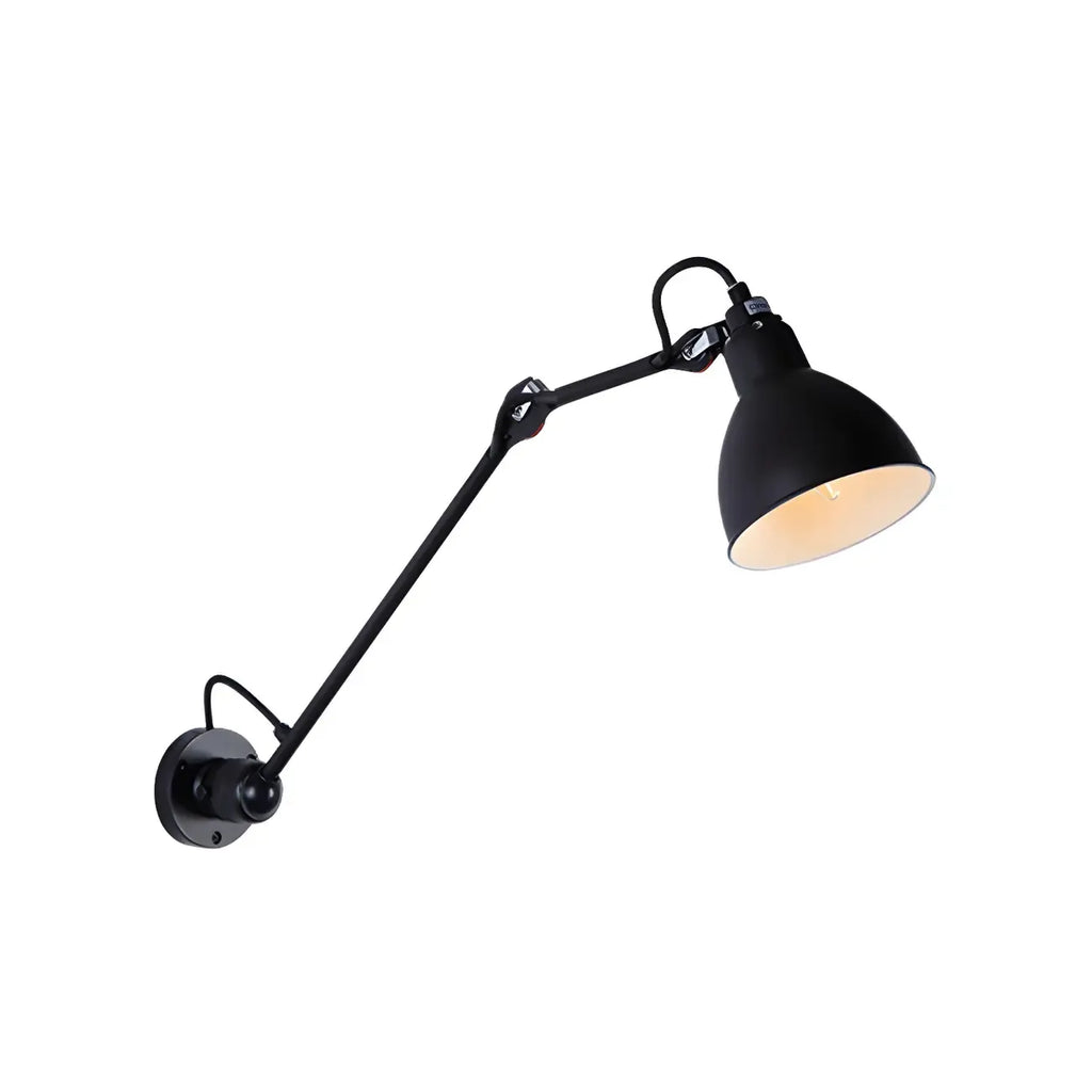 Applique murale à bras articulé en métal noir avec abat-jour intérieur blanc