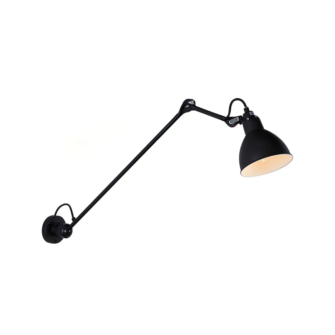 Applique murale à bras articulé en métal noir avec abat-jour intérieur blanc