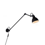 Applique murale à bras articulé en métal noir avec abat-jour intérieur blanc