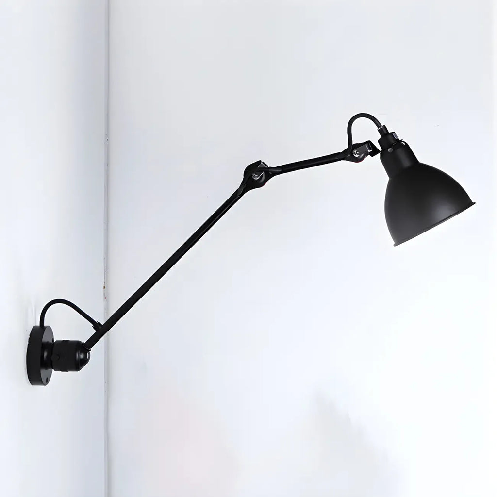 Applique murale à bras articulé en métal noir avec abat-jour intérieur blanc
