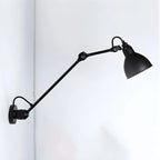 Applique murale à bras articulé en métal noir avec abat-jour intérieur blanc