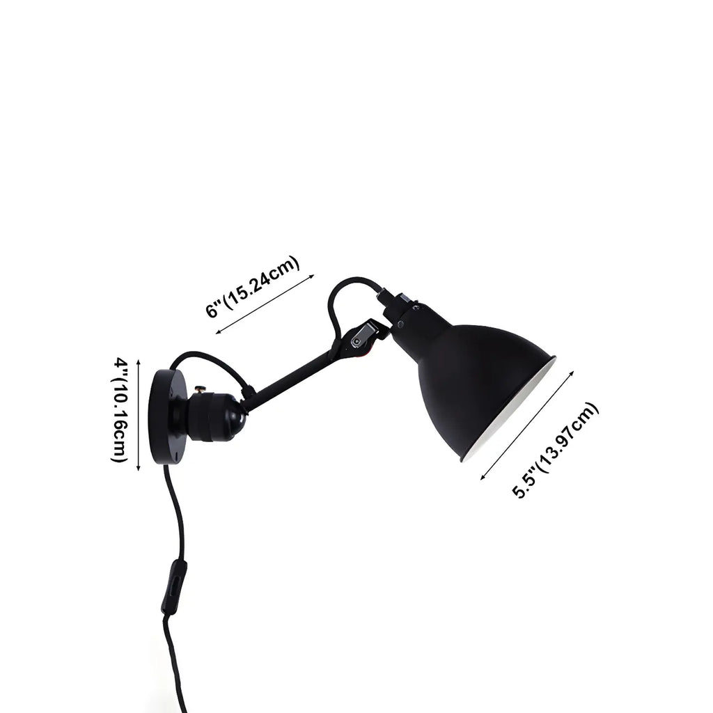 Applique murale à bras articulé en métal noir avec abat-jour intérieur blanc