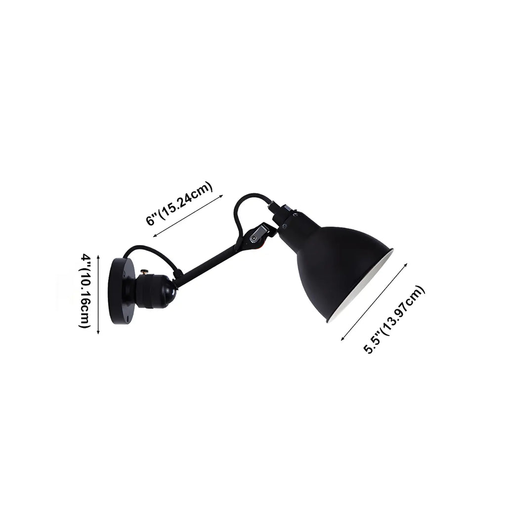 Applique murale à bras articulé en métal noir avec abat-jour intérieur blanc
