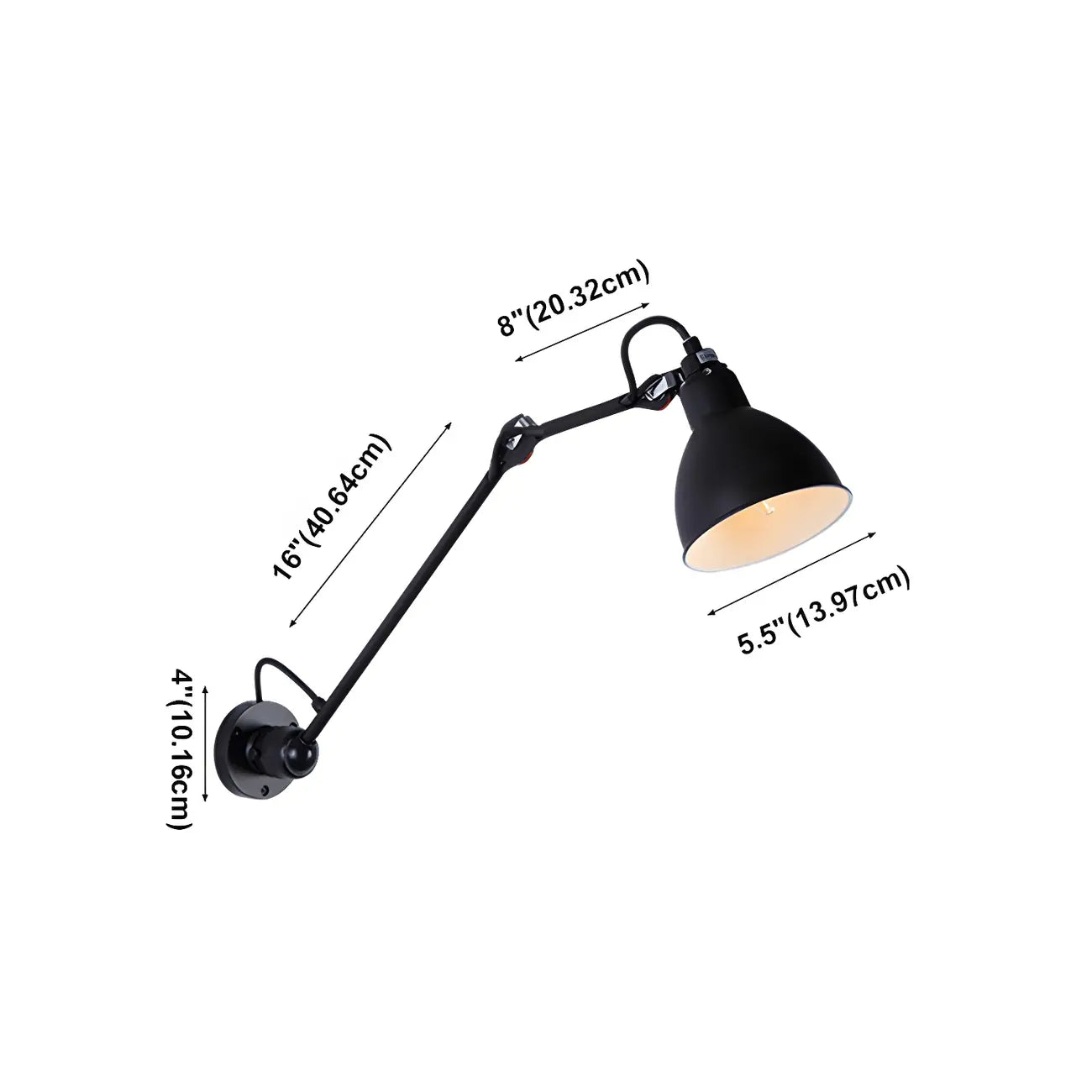 Applique murale à bras articulé en métal noir avec abat-jour intérieur blanc