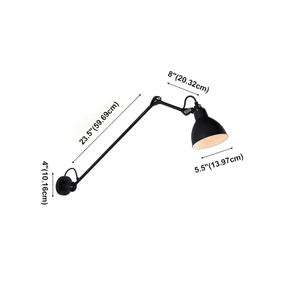 Applique murale à bras articulé en métal noir avec abat-jour intérieur blanc
