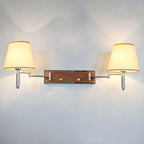 Lampada da parete a 2 luci con braccio girevole color argento e paralume in tessuto