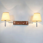 Lampada da parete a 2 luci con braccio girevole color argento e paralume in tessuto