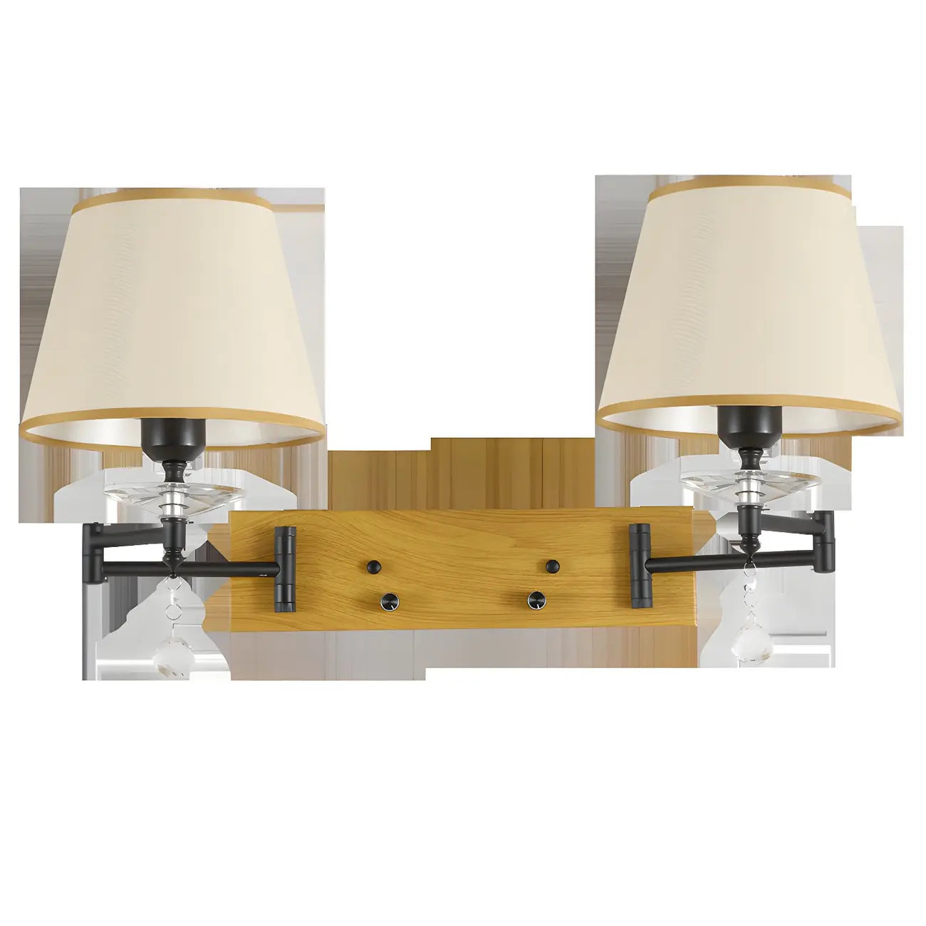 Lampada da parete a 2 luci con braccio girevole color argento e paralume in tessuto