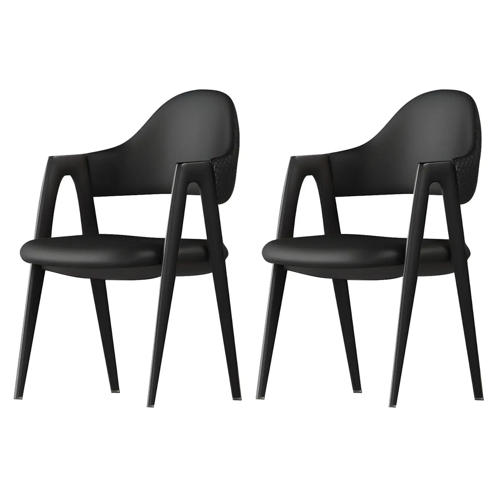 Chaise de salle à manger moderne en cuir avec dossier incurvé et accoudoirs ouverts