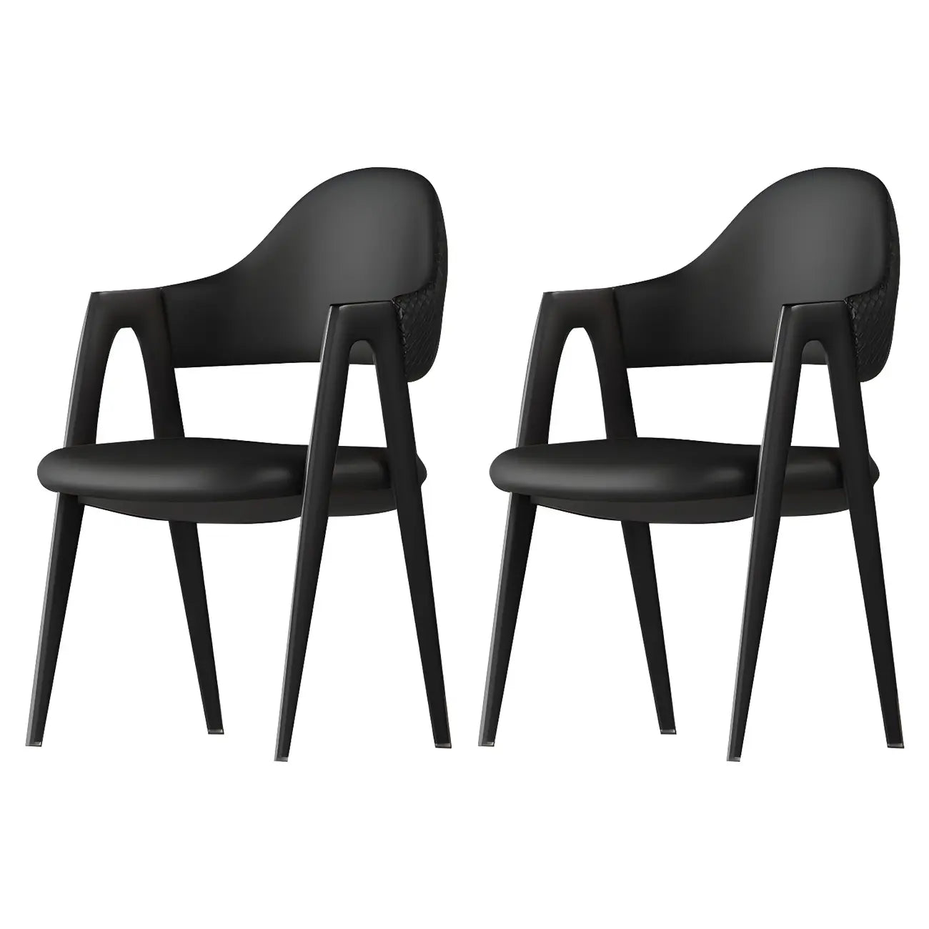 Chaise de salle à manger moderne en cuir avec dossier incurvé et accoudoirs ouverts