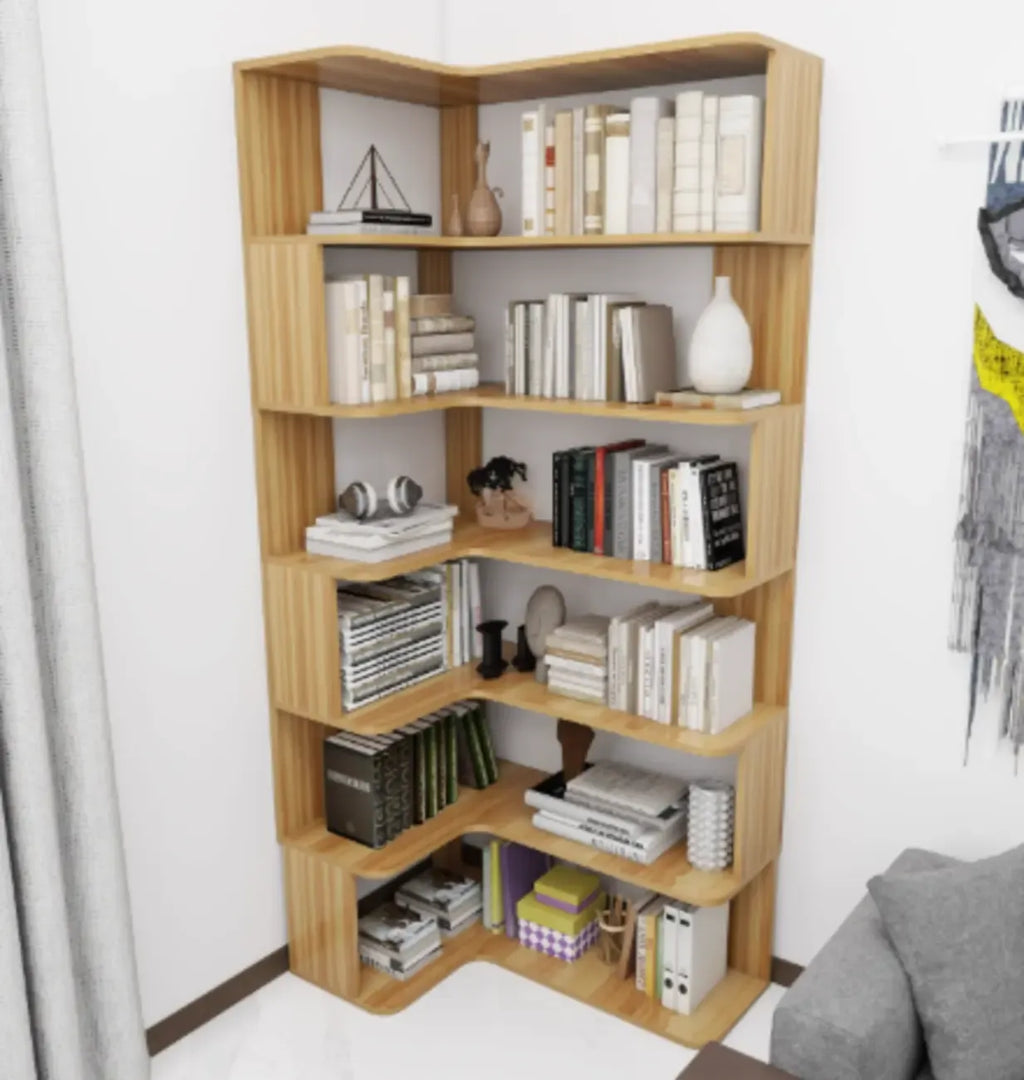 Bibliothèque d'angle en bois composite à 6 étagères
