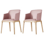 Chaise de salle à manger avec accoudoirs, pieds en bois et cuir kaki