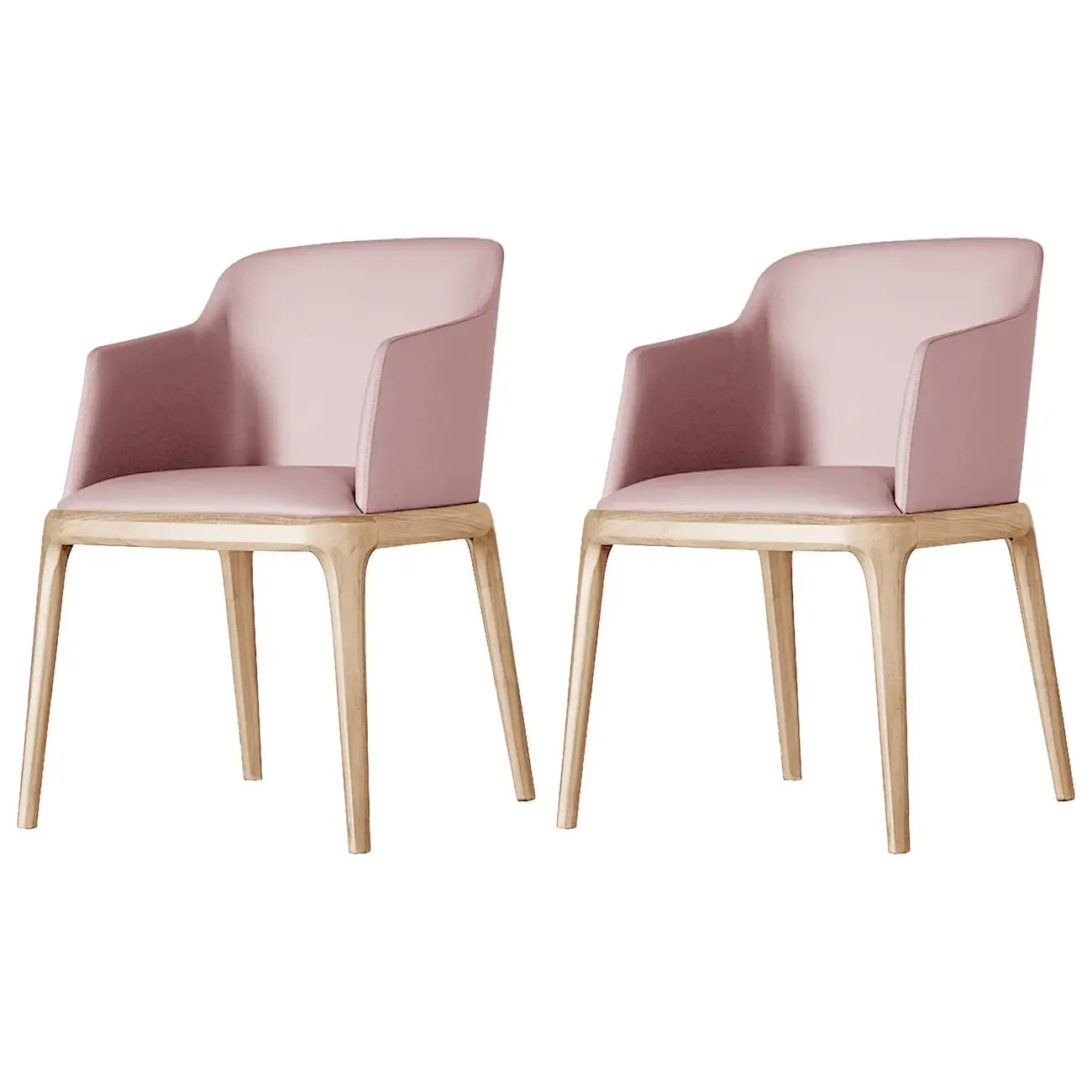 Chaise de salle à manger avec accoudoirs, pieds en bois et cuir kaki