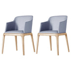 Chaise de salle à manger avec accoudoirs, pieds en bois et cuir kaki