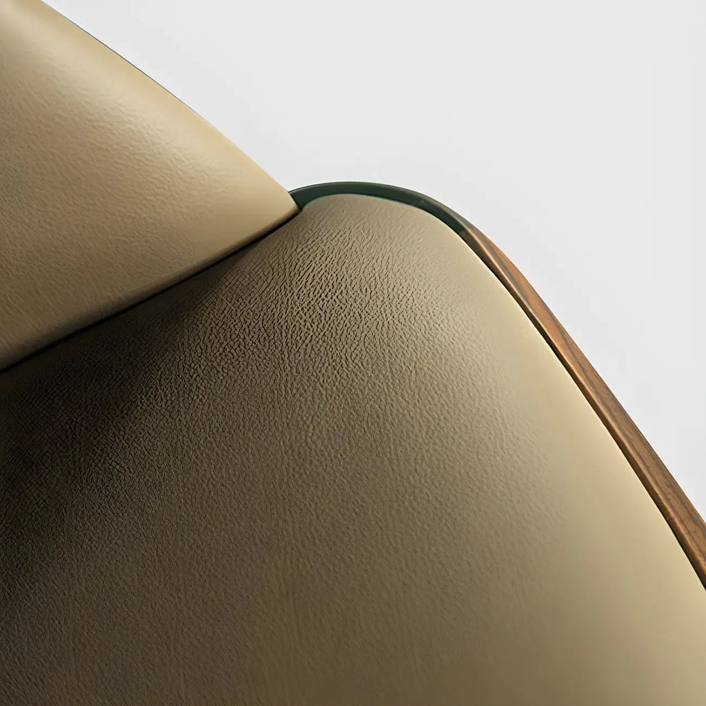 Chaise de salle à manger avec accoudoirs, pieds en bois et cuir kaki