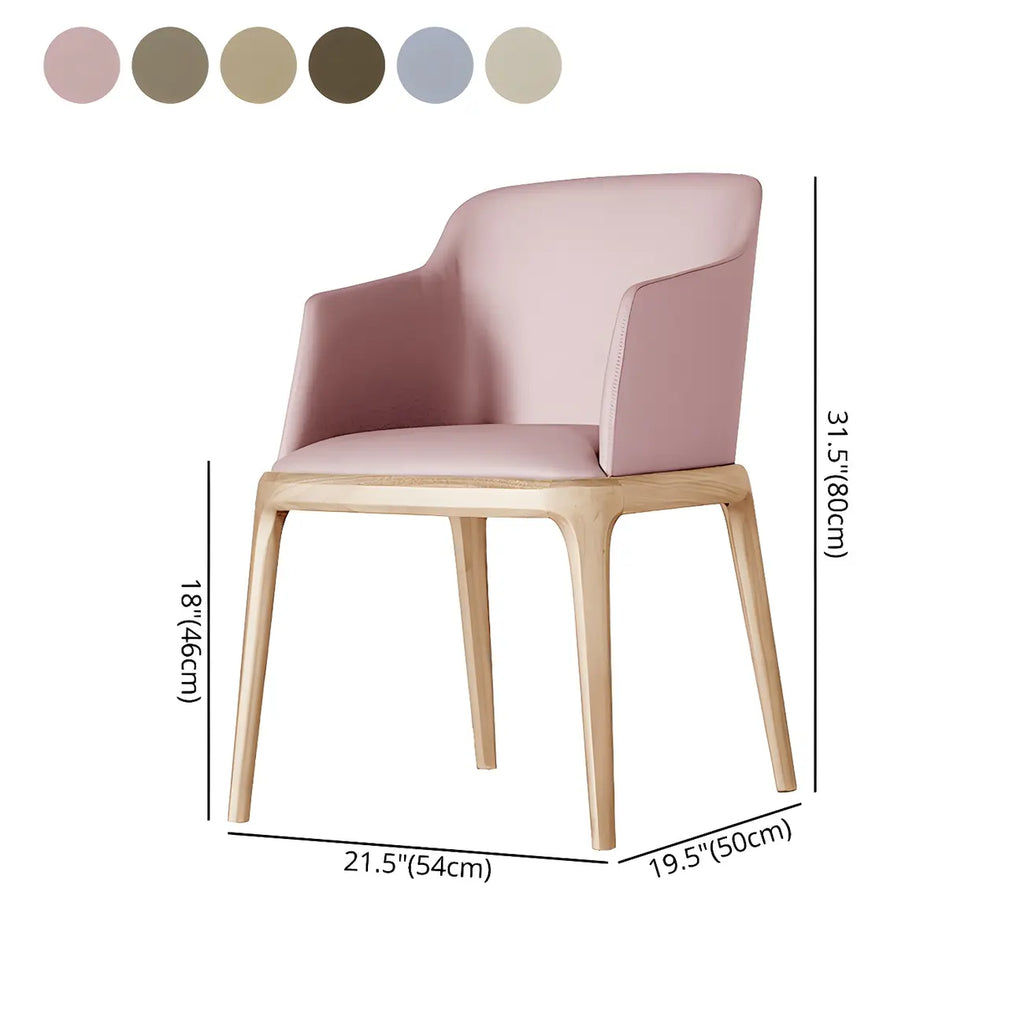 Chaise de salle à manger avec accoudoirs, pieds en bois et cuir kaki