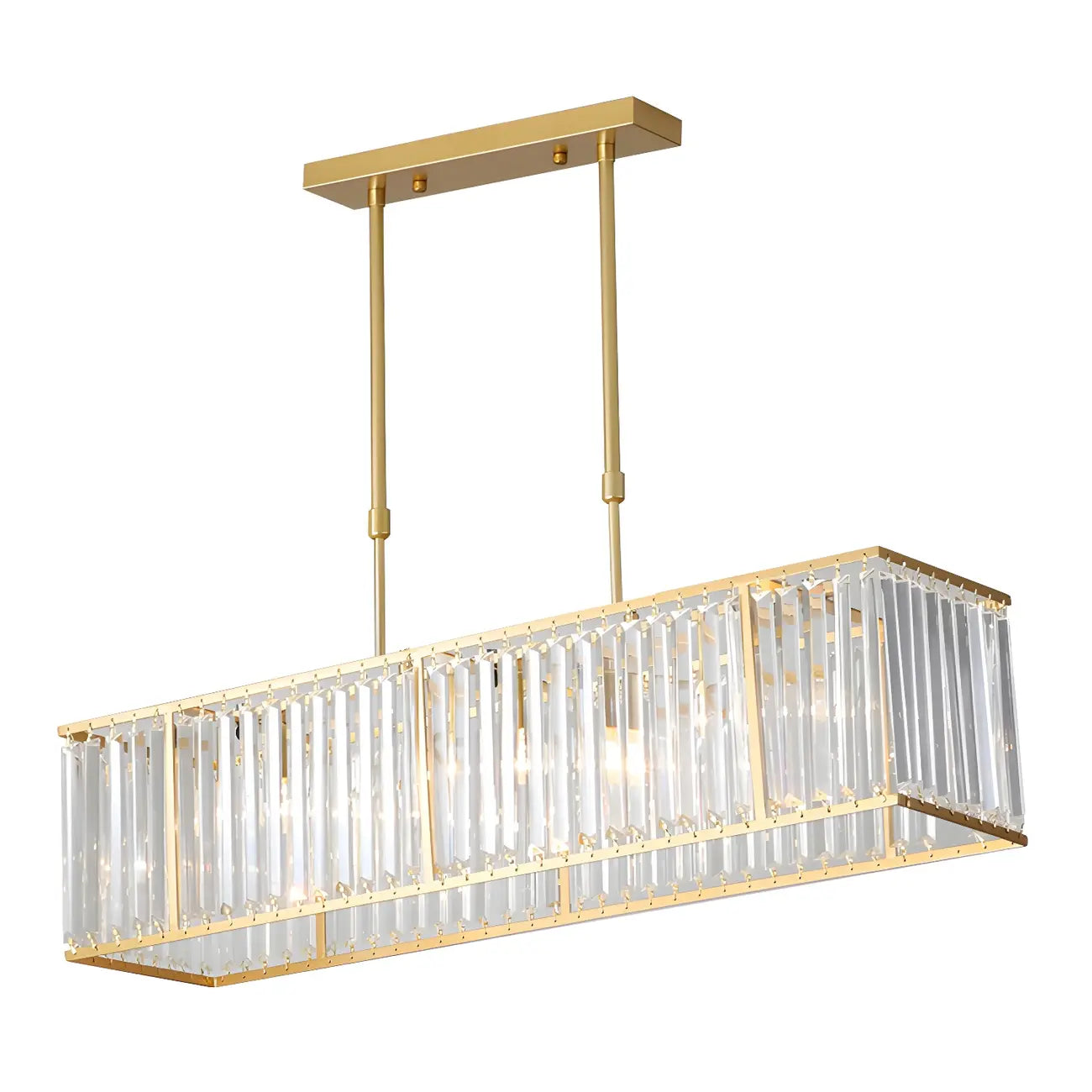Suspension rectangulaire de luxe en cristal doré pour îlot de lumière