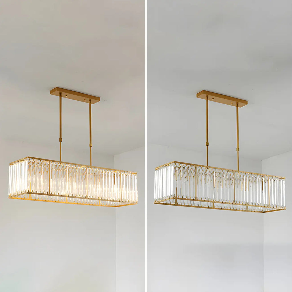 Suspension rectangulaire de luxe en cristal doré pour îlot de lumière