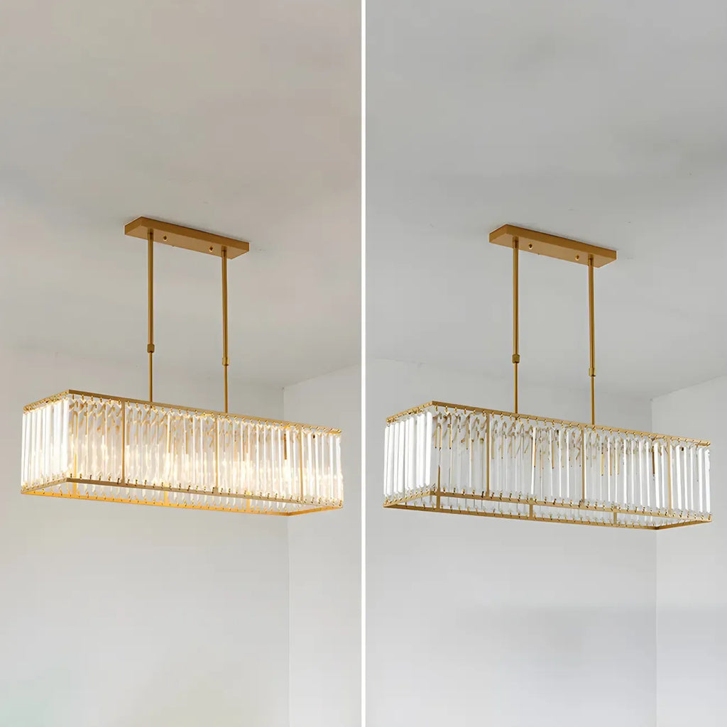 Suspension rectangulaire de luxe en cristal doré pour îlot de lumière